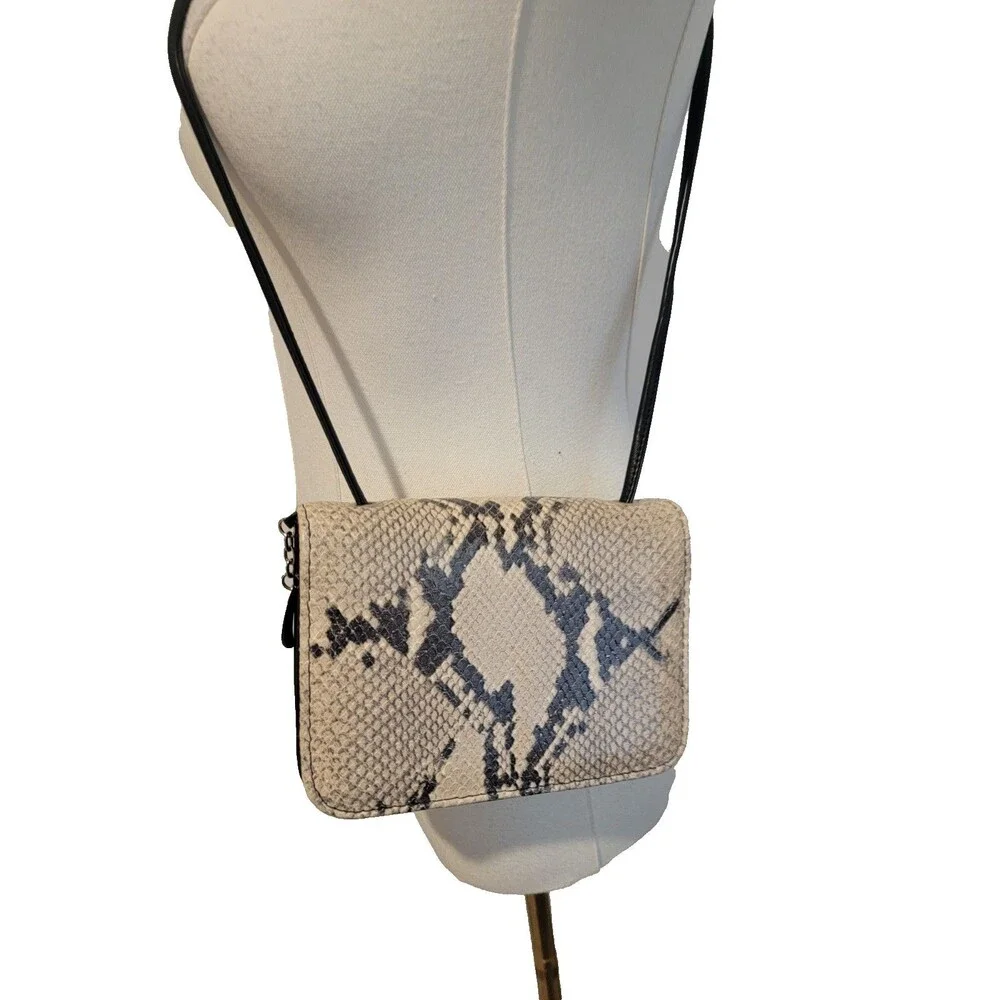 Donald J. Pliner Leather Snakeskin Print Cross Body Bag